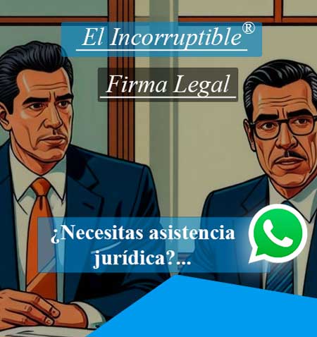 hombres de traje y con corbata mirando de frente uno de ellos porta lentes parecen licenciados en Derecho, de lado derecho esta el icono de WhatsApp